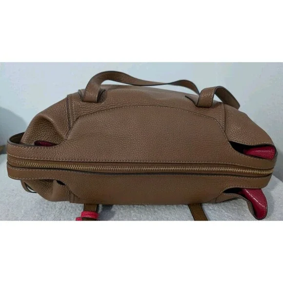 Tory Burch Perry Leather Satchel Bag Brown Moose w/ Red Interior - Picture 6 of 13